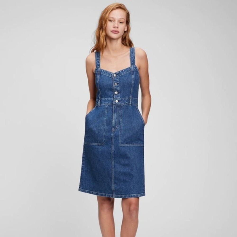 Gap Apron Denim Midi Dress - NWT